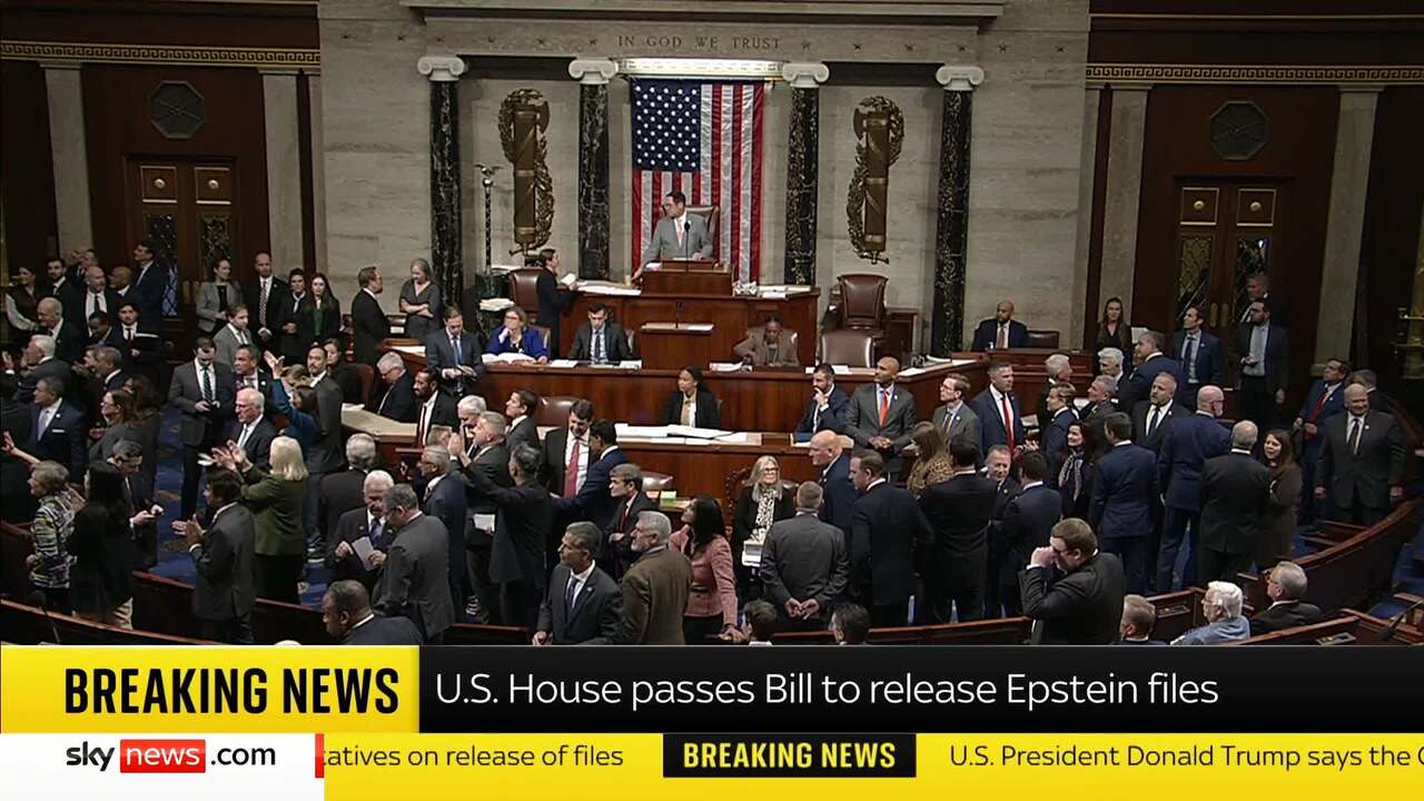 Trump latest: Bill to release all Epstein files heading to president for signing | World News | Sky News